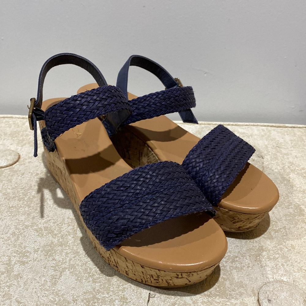 Nautica Birnbach Navy Blue Strappy Cork Wedge Sandal